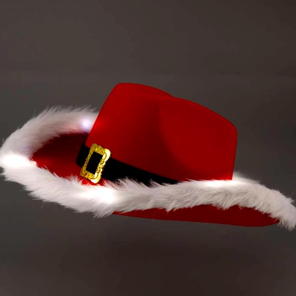 Nu Shuz Light Up Santa Claus Red Christmas Cowboy Hat - Picture 4 of 6